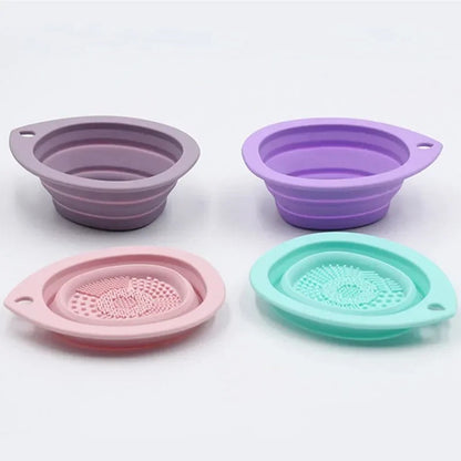 Silicone Makeup Brush Cleaner Folding Powder Puff Cleaning Bowl